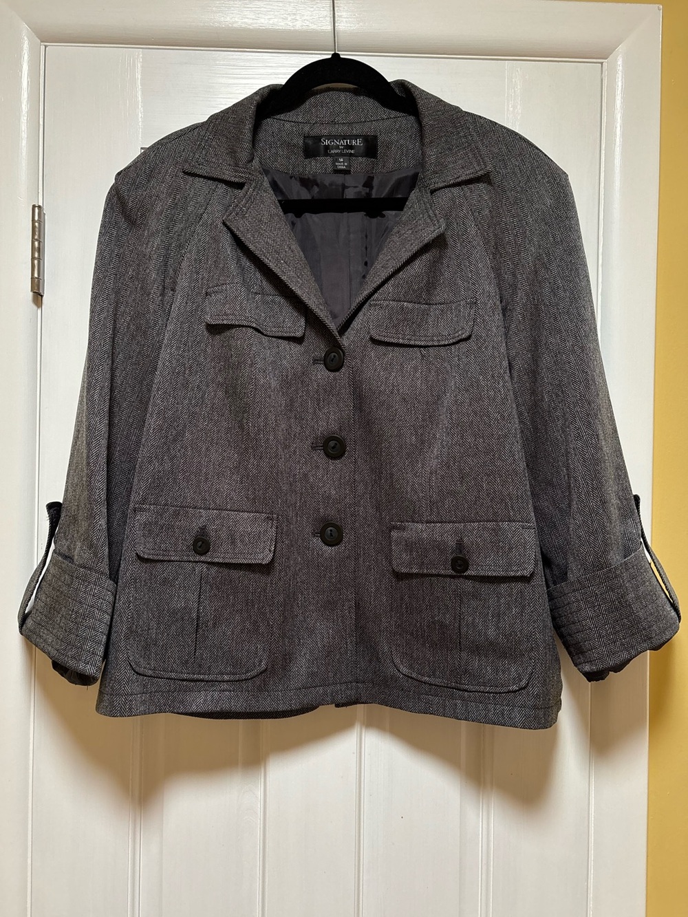 Larry Levine Charcoal Gray Tailored Button Blazer